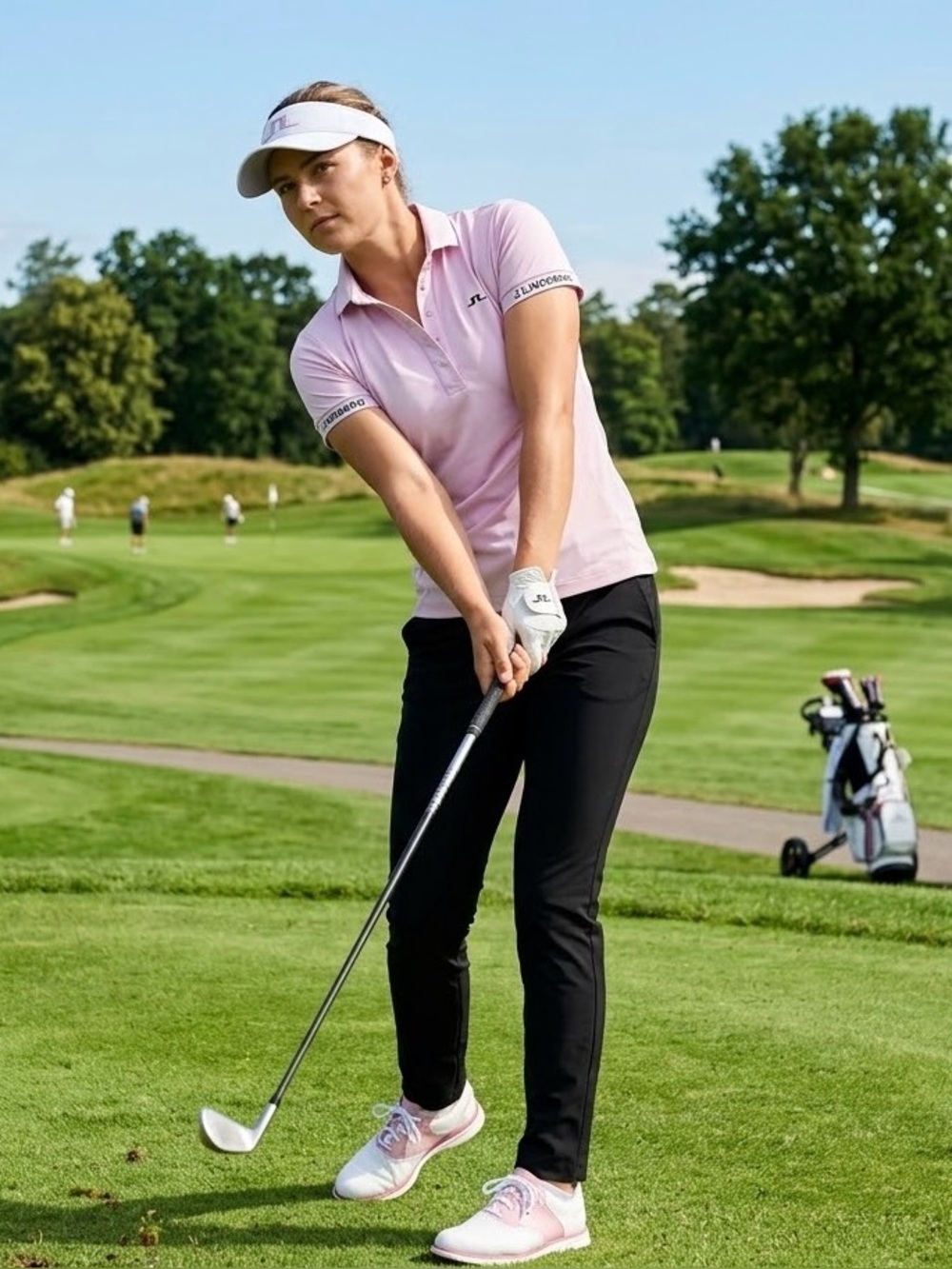 Lindeberg Womens Golf Polo Shirt Pink Short Sleeve Logo Cuffs Size M